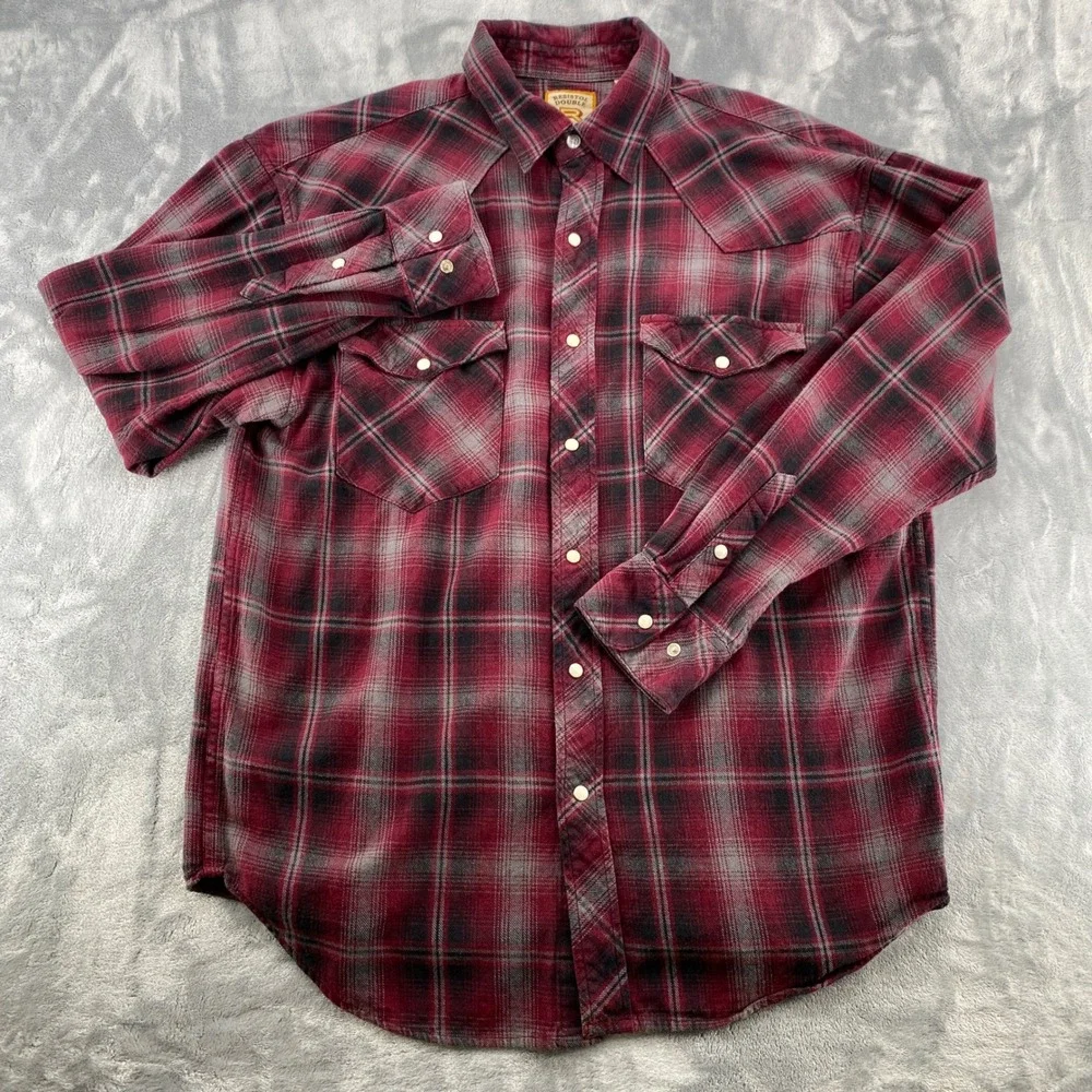 Resistol Double R Mens Large Red Plaid Western Pearl Snap Flannel Shirt R6F908